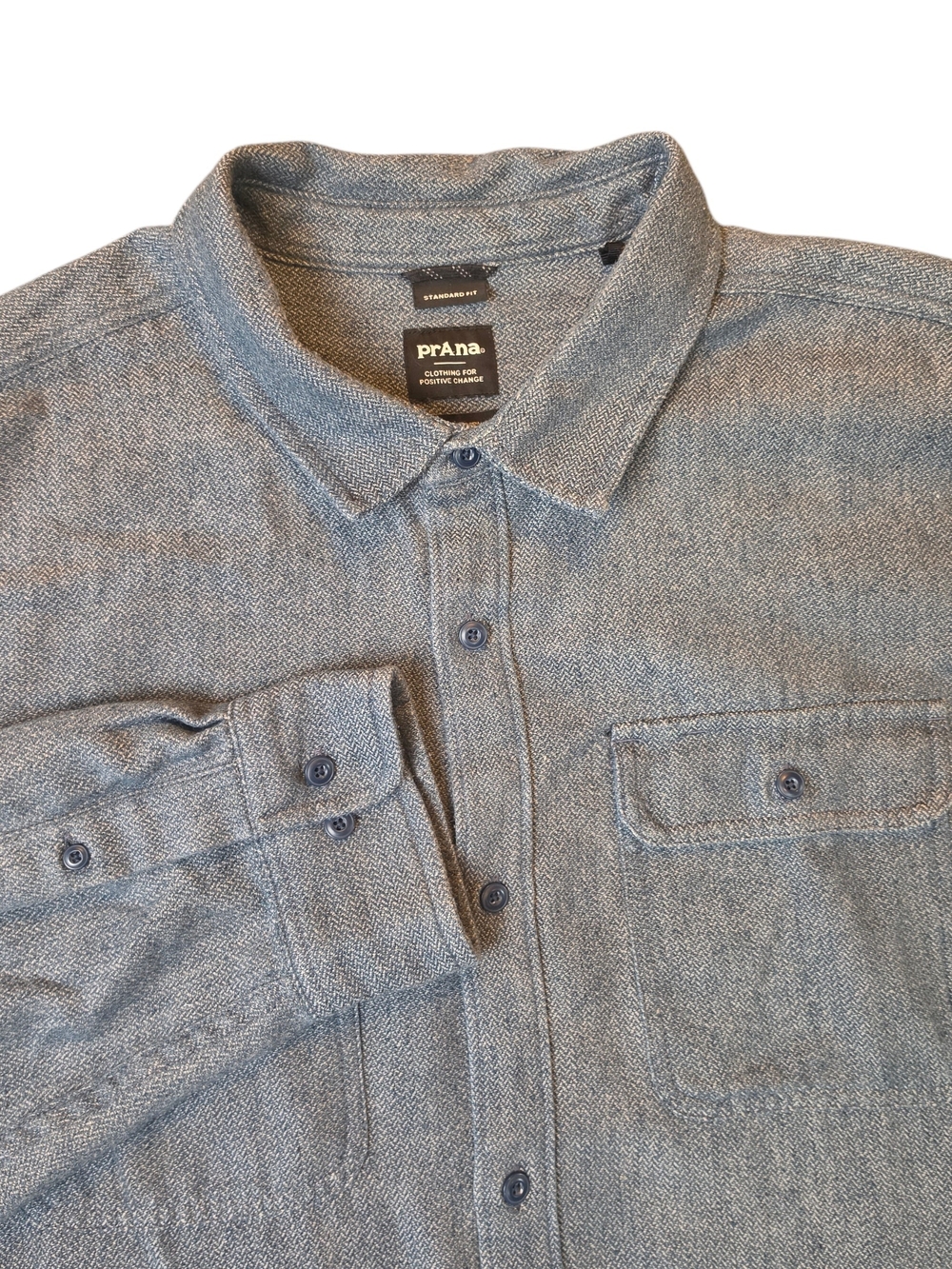 prAna Men's XL Grey Herringbone Button-Up Shirt Gorpcore Outdoor Nature Preppy